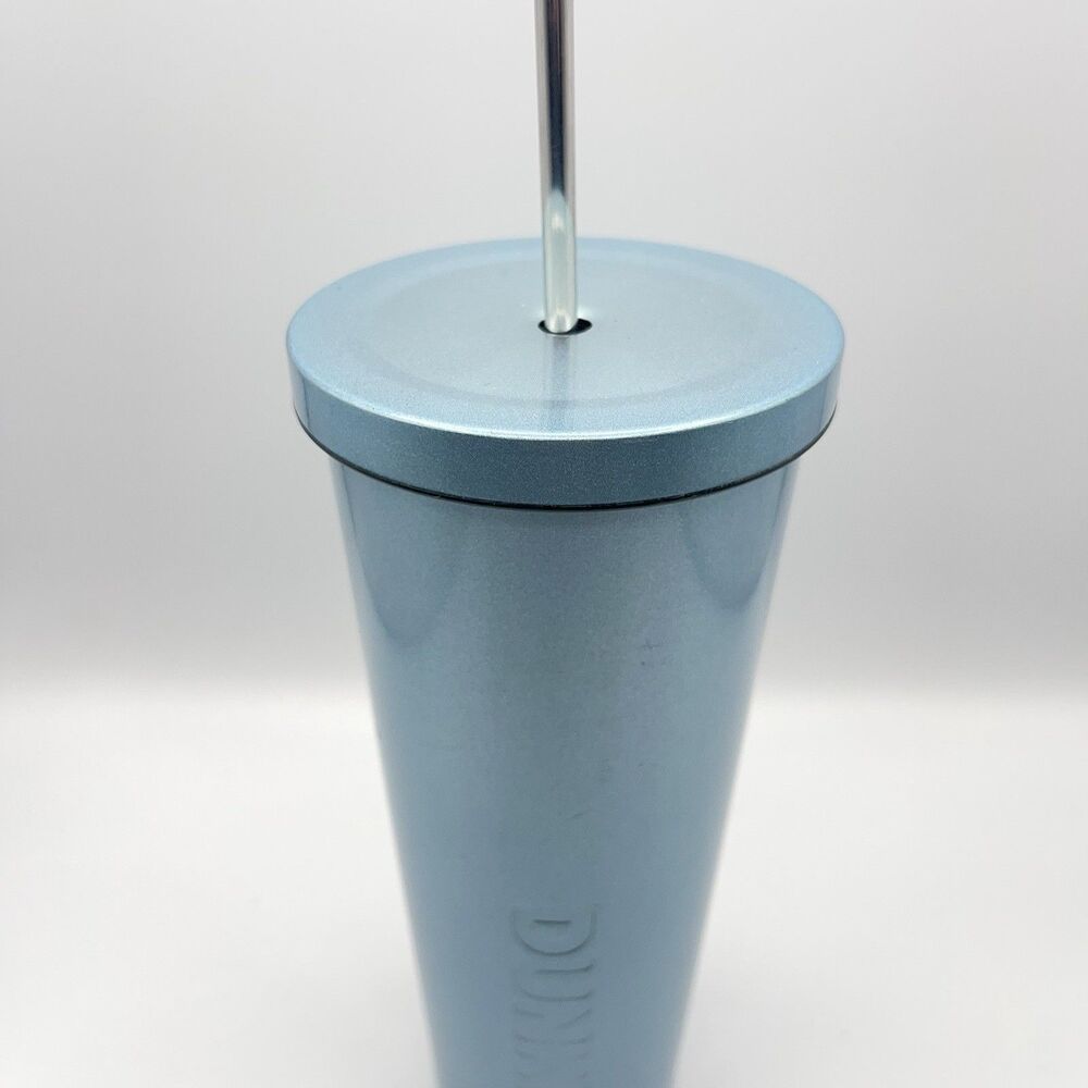 Dunkin Donuts 24oz Stainless Steel Sipper Tumbler Iridescent Blue EUC - Picture 7 of 16